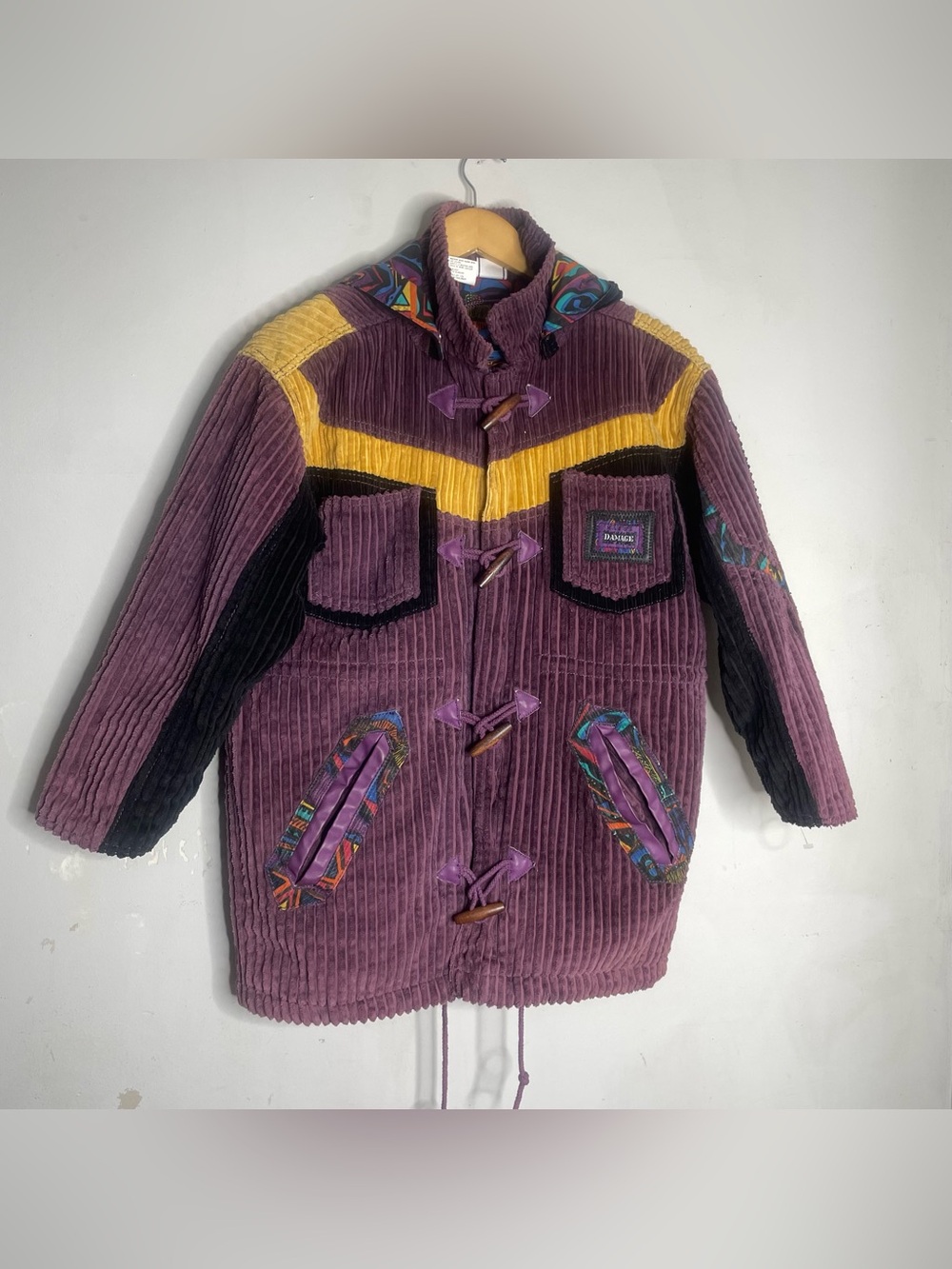 Vintage Major Damage Purple Corduroy Colorblock Jacket Medium M Hooded 1990 - Picture 2 of 9